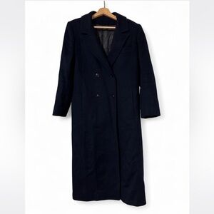 Vintage Lindzon Pure Virgin Wool Dark Navy Blue Long Jacket